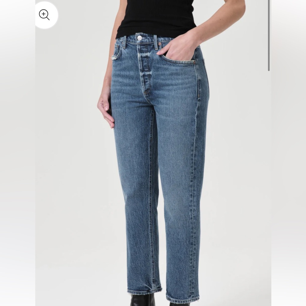 Agolde Blue Denim Riley Crop Straight Leg Women's Jeans